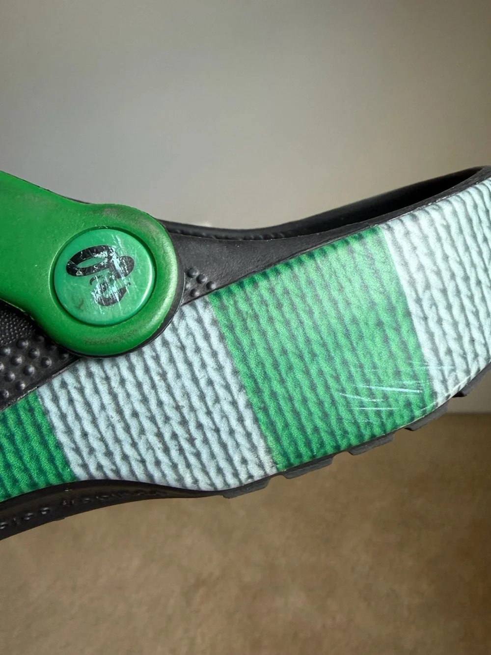Adult Small (kids) Black and Green Croc Clog Shoes with Hogwarts Slytherin Charm